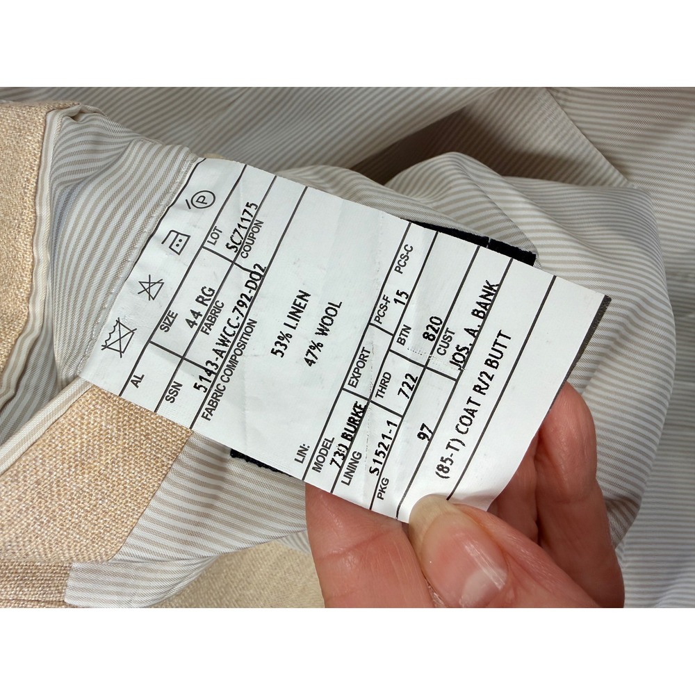 Jos. A. Bank Sport Coat 44 RG Beige Linen Wool Blend Two Button Blazer spring - Picture 3 of 16